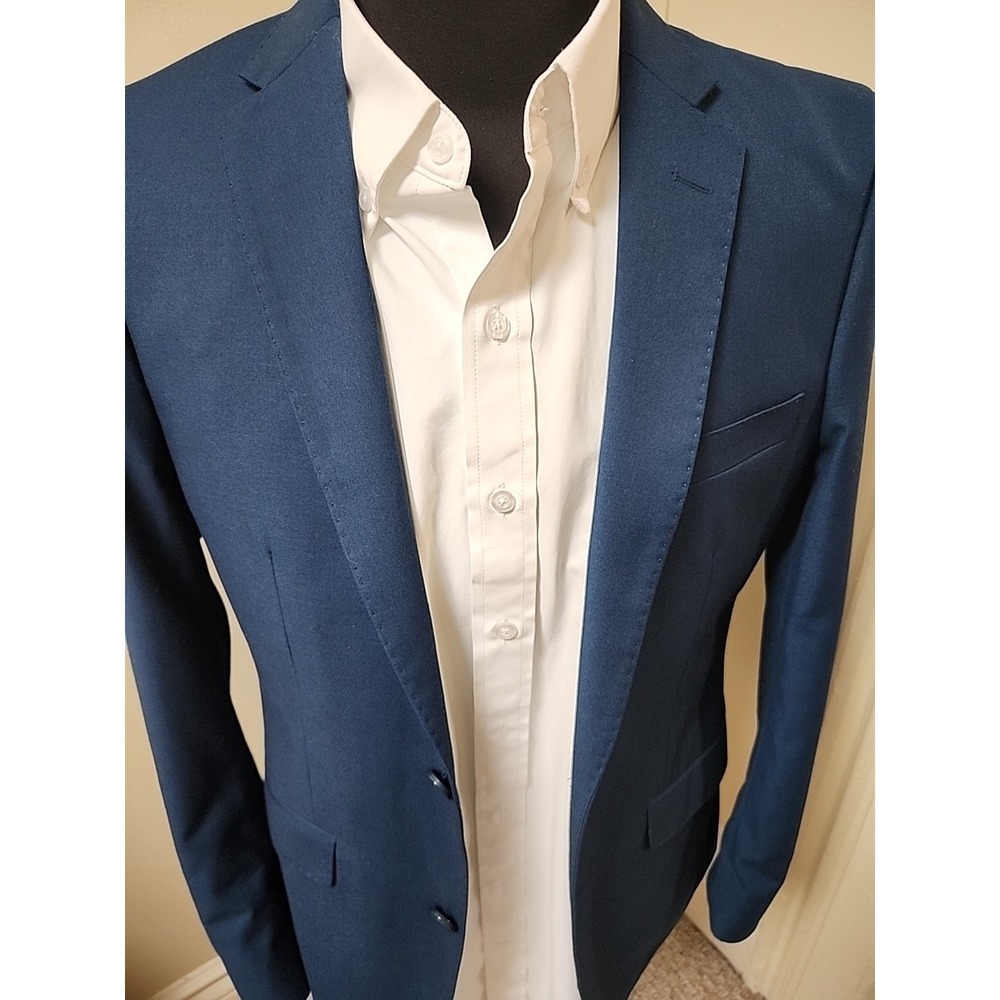 Statement Men's Super‎ 150's 100% Wool Two Button Blazer Sz 36R Indigo Slim